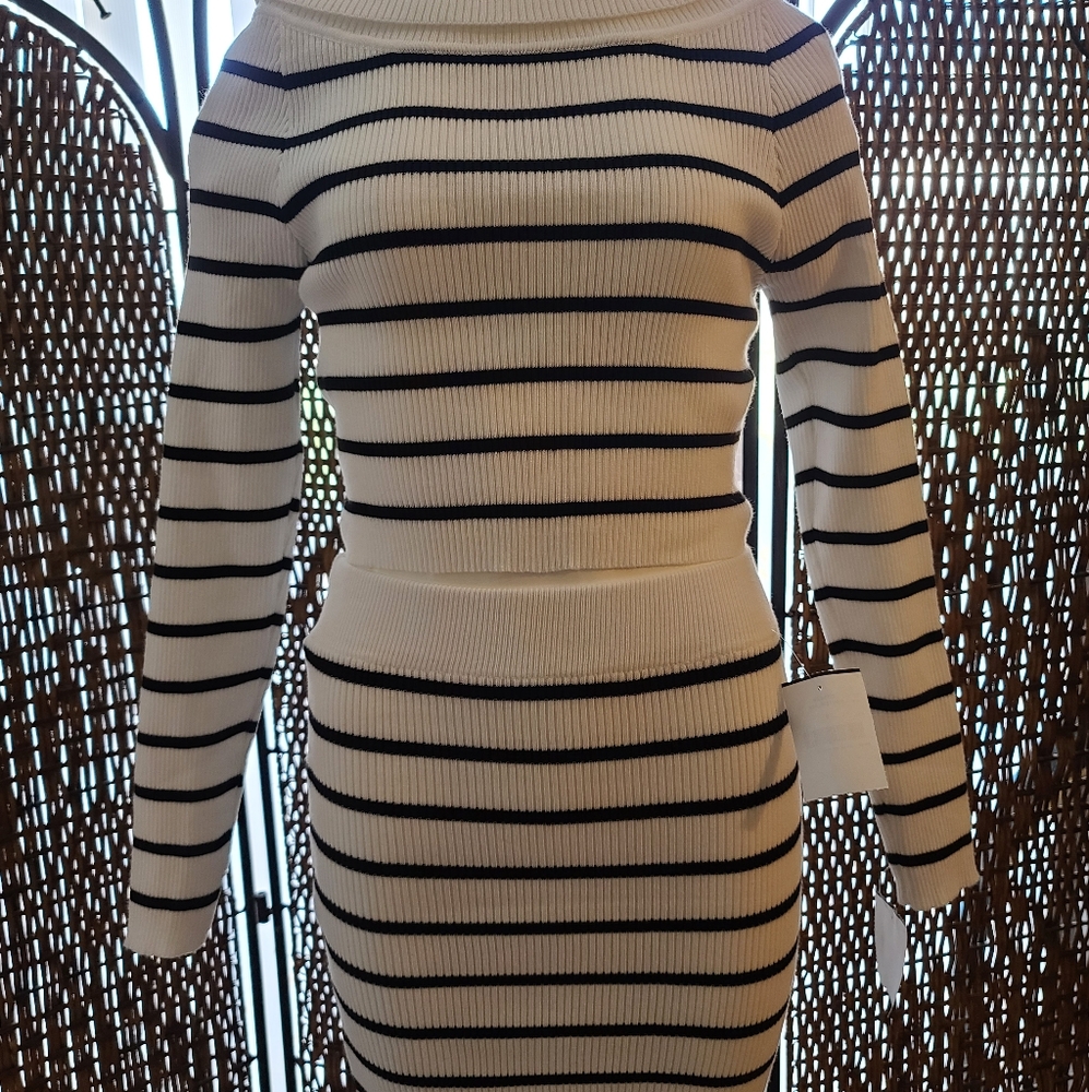 Striped Off-Shoulder Sweater Dress